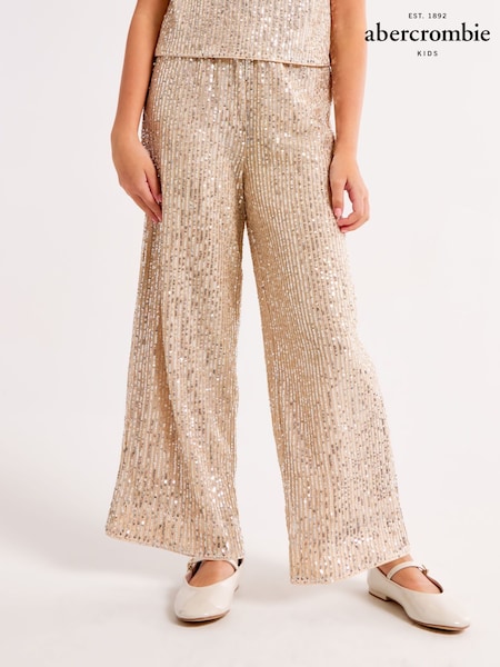 Abercrombie & Fitch Sequin Gold Occasion Party Wide Leg Trousers (AL7485) | ₪282 - ₪292