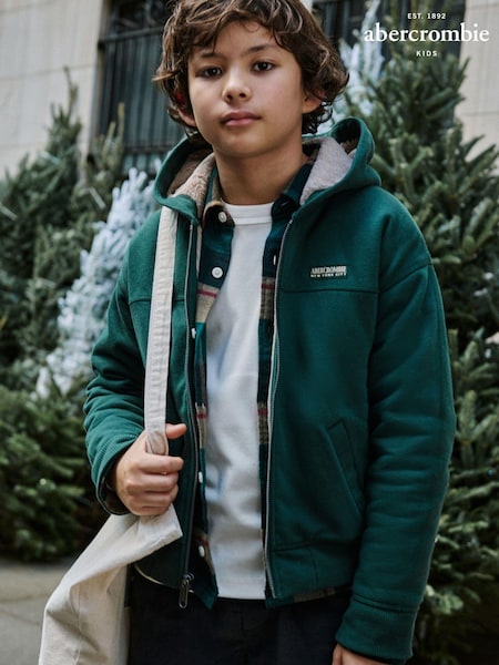 Abercrombie & Fitch Green Fleece Lined Zip-Up Hooded Jacket (AL7494) | AED142 - AED148