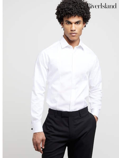 River Island White Slim Fit Formal Long Sleeve 100% Cotton Shirt (AL7684) | AED116