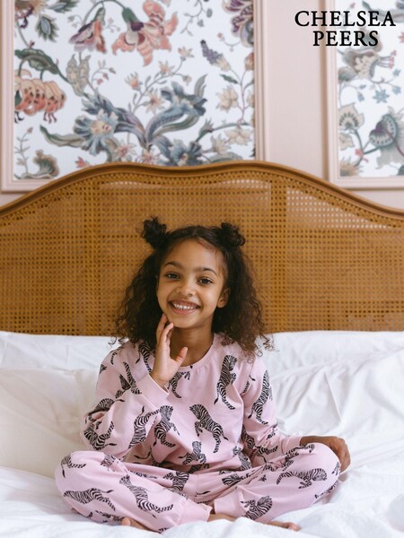 Chelsea Peers Kids Organic Cotton Jumping Zebra Print Long Pyjama Set (AL7690) | ‏121 ر.س.‏