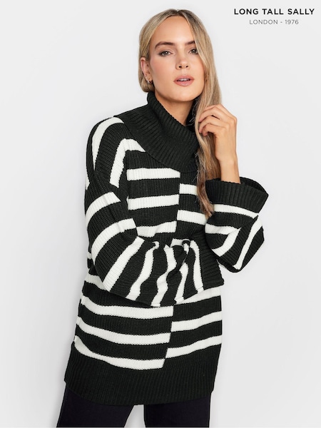 Long Tall Sally Black Mono Cut About Stripe Jumper (AL7702) | kr471