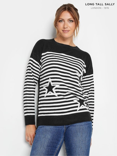 Long Tall Sally Black Mono Star Stripe Jumper (AL7703) | €17.50