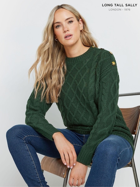 Long Tall Sally Green Button Cable Jumper (AL7708) | ₪181