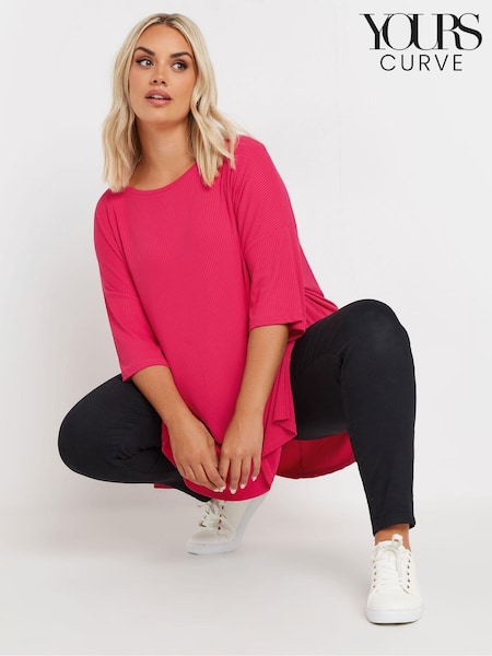 Yours Curve Pink Ribbed T-Shirt (AL7723) | $38