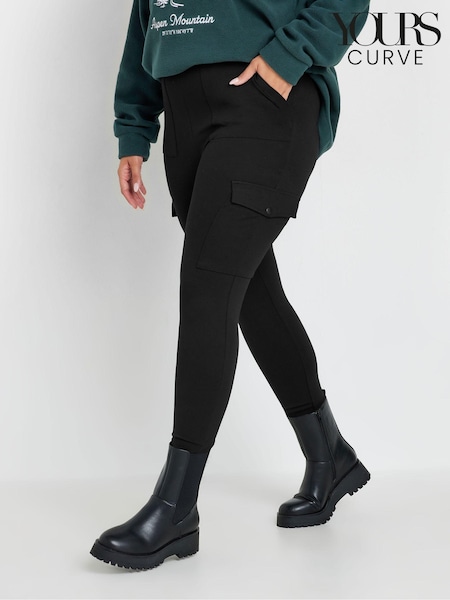 Yours Curve Black Cargo Pocket Ponte Leggings (AL7729) | R$ 285
