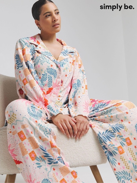 Simply Be Button Through Plisse Pyjamas Set (AL7746) | ‏94 ر.ق.