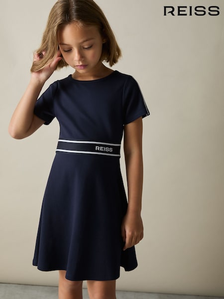 Bleumarin - Rochie Reiss Lowri din tricot interlock cu logo pe talie (AL7797) | 371 LEI