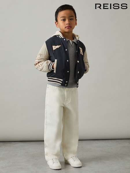 Reiss Navy/Stone Wells 3-9 yrs Home-Run Colourblock Bomber Jacket (AL7803) | ₪496