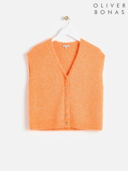 Oliver Bonas Orange Button Up V-Neck Knitted Waistcoat (AL7921) | AED145