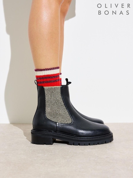 Oliver Bonas Black Chunky Sparkly Chelsea Boots (AL7923) | AED364