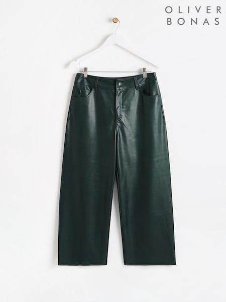 Oliver Bonas Green PU Cropped Wide Leg Trousers (AL8033) | €50