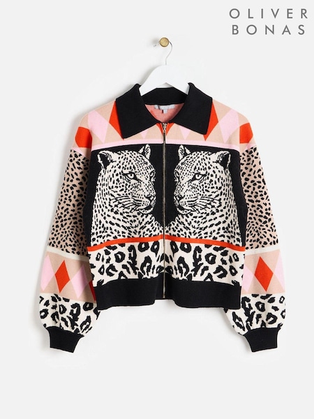 Oliver Bonas Tiger Animal Print Knitted Bomber Jacket (AL8076) | 106 €