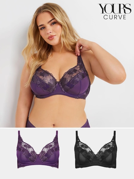 Yours Curve Purple Florence Floral Embellished Underwired Bras 2 Pack (AL8138) | €50
