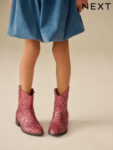 Pink Glitter Western Boots (AL8146) | AED183 - AED218
