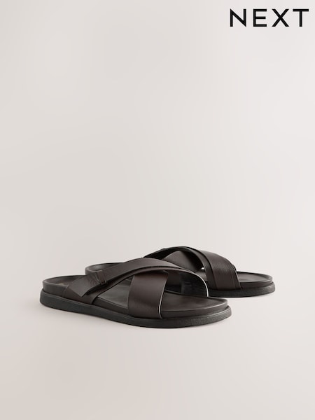 بني - Leather Slip-On Sandals (AL8186) | ‏166 د.إ.‏