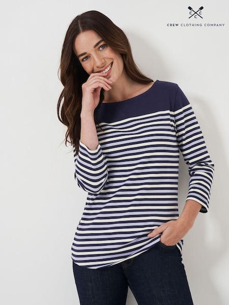 Albastru alb - Bluză cu dungi Crew Clothing Ultimate Breton Mânecă lungă 100% bumbac (AL8235) | 163 LEI