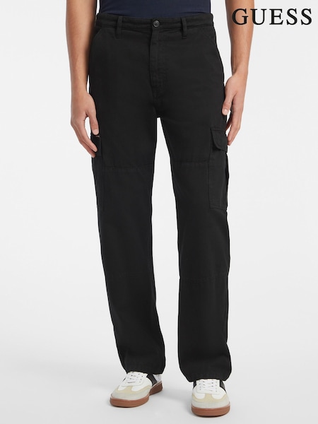 Guess Jeans Black Straight Fit Cargo 100% Cotton Trousers (AL8276) | €65