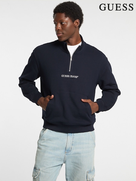 Guess Jeans Navy Logo Half Zip 100% Cotton Jumper (AL8278) | R$ 740