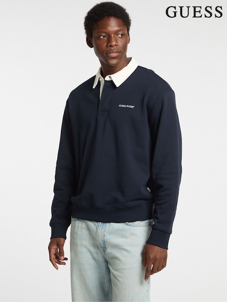 Guess Jeans Navy Logo Rugby 100% Cotton Polo Shirt (AL8279) | $89