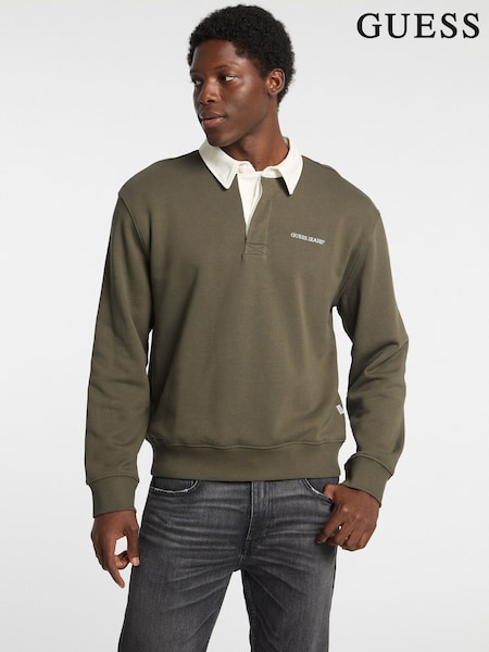 Guess Jeans Khaki Green Logo Rugby 100% Cotton Polo Shirt (AL8280) | $89
