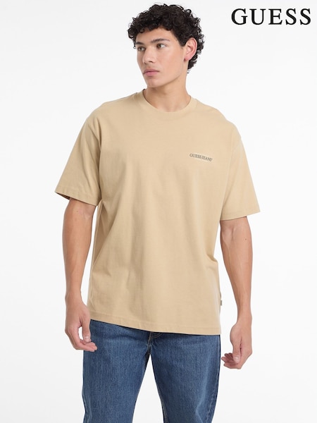 Guess Jeans Beige Back Print Graphic Logo 100% Cotton T-Shirt (AL8282) | €23