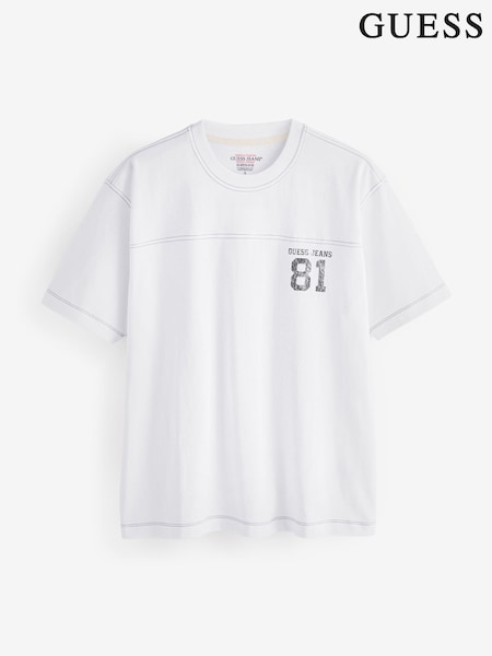 Guess Jeans White Varsity Logo 100% Cotton T-Shirt (AL8283) | €38