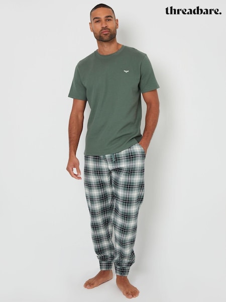 Зеленый - Threadbare Blend Textured Short Sleeve 100% Cotton Check Pyjamas Set (AL8379) | €32