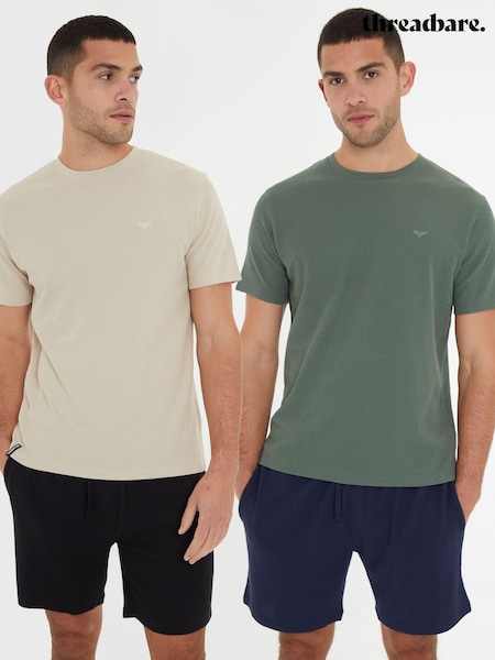 Синий - Threadbare 100% Cotton Waffle Textured Shortie Lounge Sets 2 Pack (AL8391) | €53