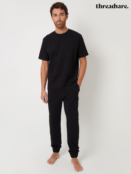 أسود - Threadbare Blend Textured Short Sleeve 100% Cotton Check Pyjamas Set (AL8405) | ‏159 د.إ.‏