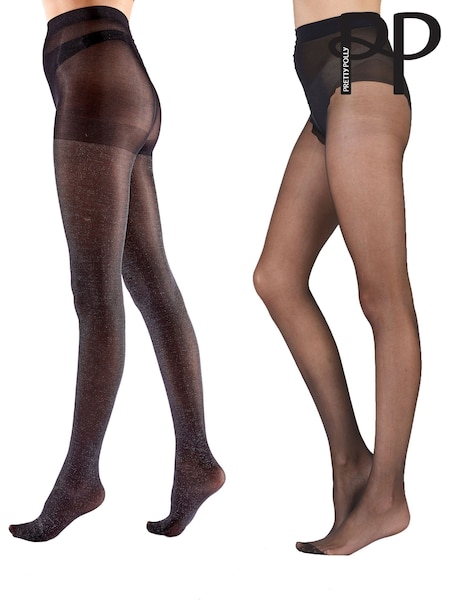 Pretty Polly Soft Shimmer Opaque 10 Denier Gloss Black Tights 2 Pack (AL8533) | €35