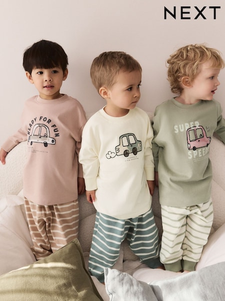 Mid Natural Stripe Transport - Short Pyjamas 3 Pack (9mths-8yrs) (AL8544) | 29 € - 37 €