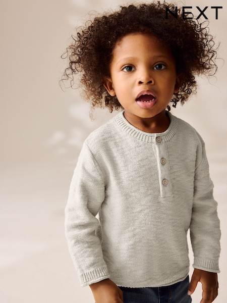 Neutral Knitted Henley Jumper (3mths-7yrs) (AL8565) | kr217 - kr251