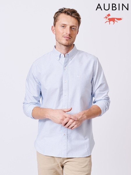 Aubin Blue Stripe Alder Oxford 100% Cotton Shirt (AL8566) | R$ 780