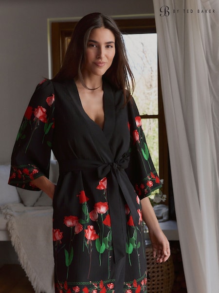 B by Ted Baker Crinkle Black Rose Robe (AL8593) | ₪246
