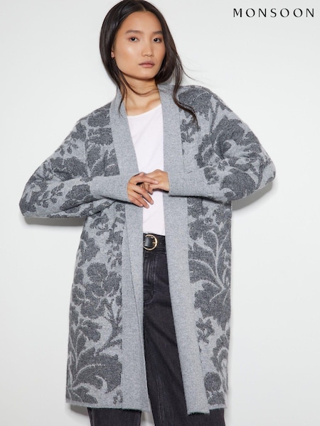 Monsoon Grey Pip Floral Pattern Coatigan (AL8604) | €42