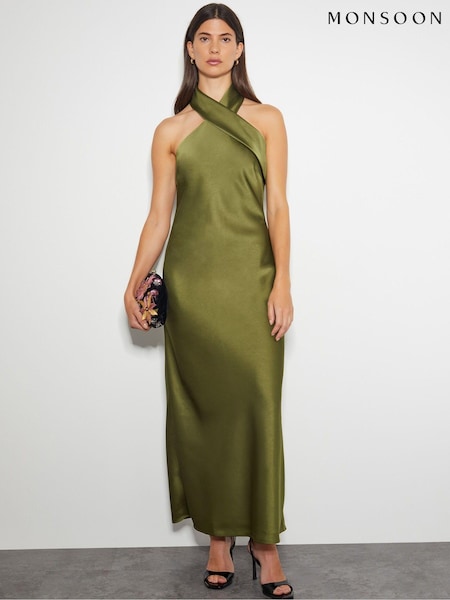 Зеленый - Monsoon Jodie Halter Satin Maxi Dress (AL8605) | €73