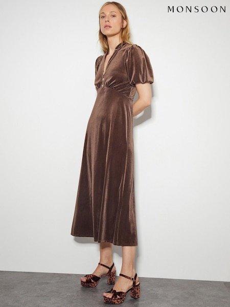 Коричневый - Monsoon Veronique Bow Dress (AL8609) | €73