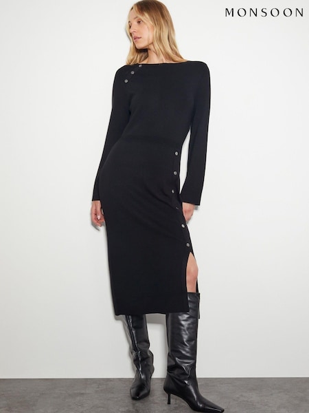 Monsoon Black Ciara Button Midi Jumper Dress (AL8627) | €54