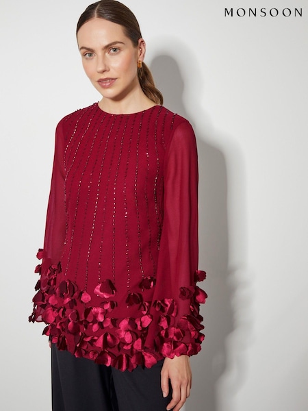Monsoon Red Carly Embellished 3D Petal Top (AL8630) | €53