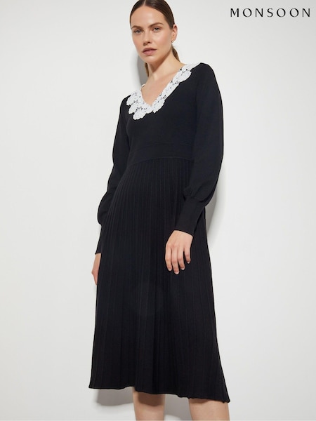 Monsoon Black Lola Lace Knit Midi Dress (AL8635) | €54