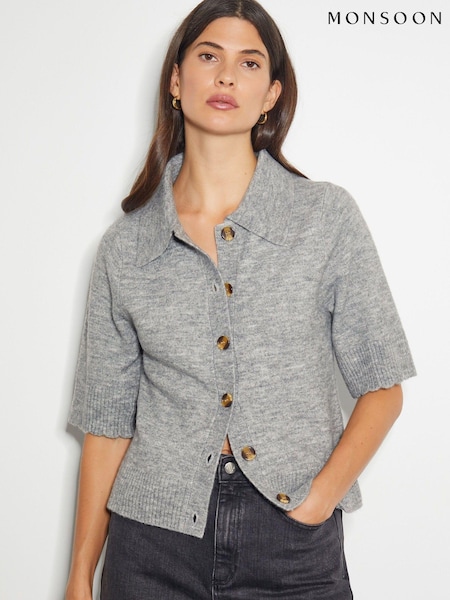 Monsoon Grey Cindy Short Sleeve Collar Cardigan (AL8636) | AED231