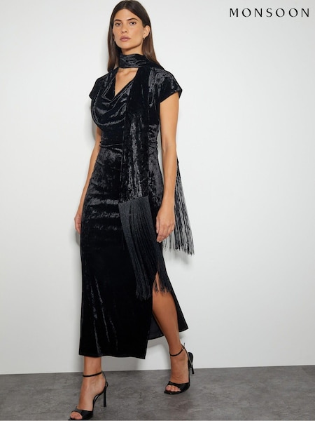Черный - Monsoon Cece Crushed Velvet Cowl Midi Dress (AL8639) | €59