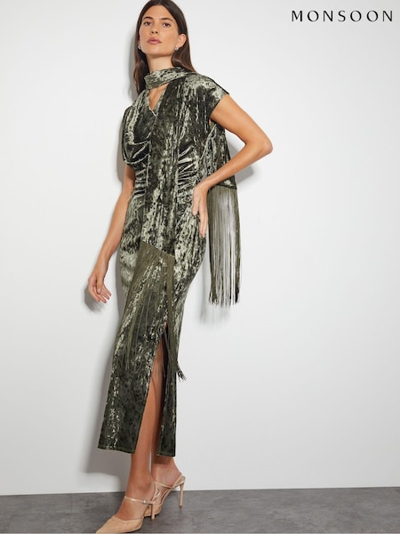 Зеленый - Monsoon Cece Crushed Velvet Cowl Midi Dress (AL8640) | €59