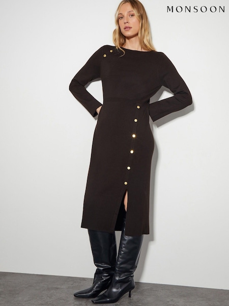 Monsoon Brown Ciara Button Midi Jumper Dress (AL8644) | €79