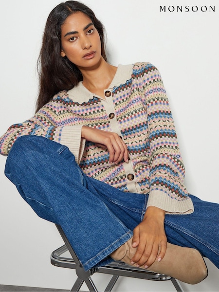 Monsoon Fawn Fairisle Pattern Collar Cardigan (AL8648) | €63