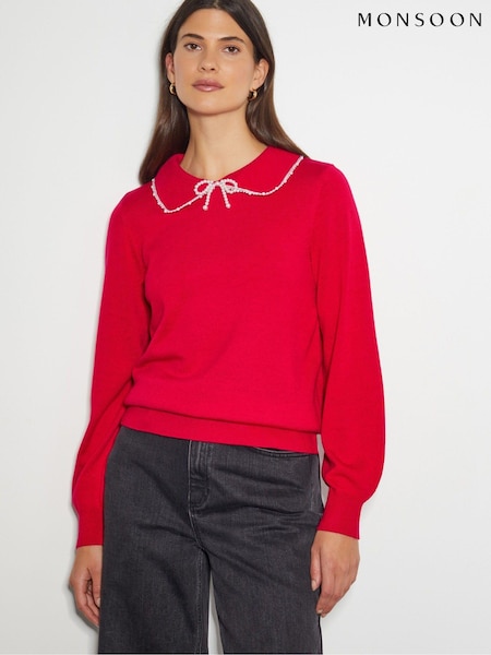 Monsoon Red Clara Collar Jumper (AL8650) | €43.50