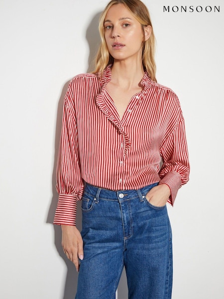 Monsoon Red Nancy Satin Stripe Blouse (AL8653) | AED195