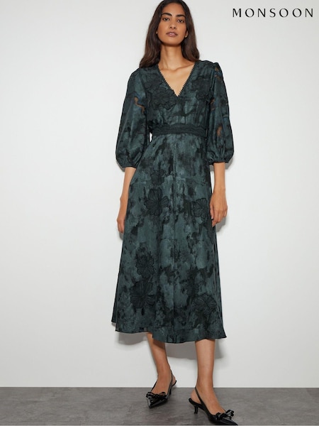 Monsoon Green Joanna Floral Lace Midi Tea Dress (AL8659) | €177
