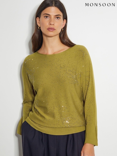 Monsoon Green Hope Sparkle Stud Raglan Jumper (AL8666) | €47.50