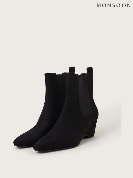 Monsoon Black Shay Suedette Wedge Ankle Boots (AL8668) | €95